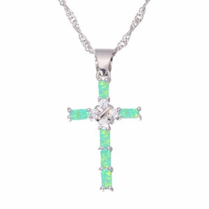 Luxury 925 Sterling Silver Blue Opal Cross Pendant