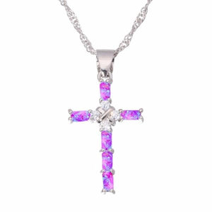 Luxury 925 Sterling Silver Blue Opal Cross Pendant