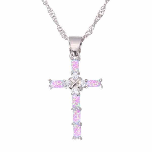 Luxury 925 Sterling Silver Blue Opal Cross Pendant