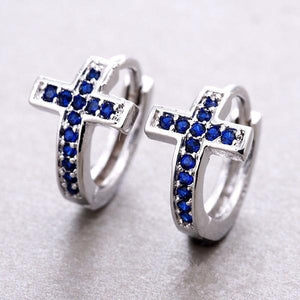 Cross Shaped Earrings Simple cross with blue zircon earrings