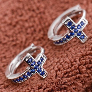 Cross Shaped Earrings Simple cross with blue zircon earrings