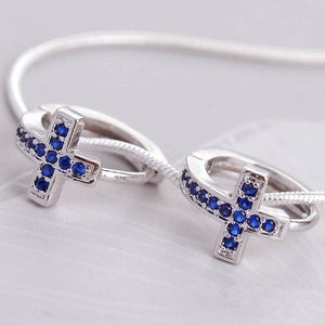 Cross Shaped Earrings Simple cross with blue zircon earrings