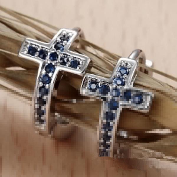 Cross Shaped Earrings Simple cross with blue zircon earrings