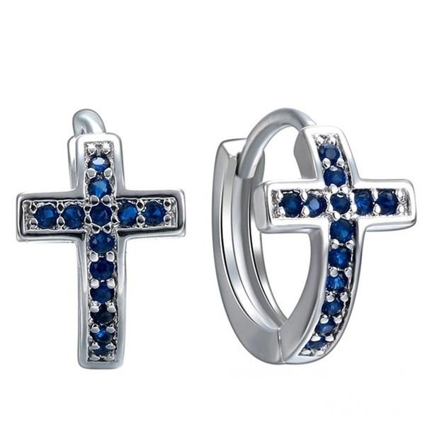 Cross Shaped Earrings Simple cross with blue zircon earrings