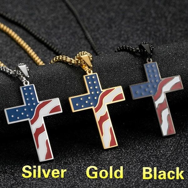 Stainless Steel American Flag Star Spangled Flag Cross