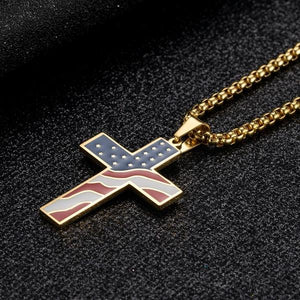 Stainless Steel American Flag Star Spangled Flag Cross