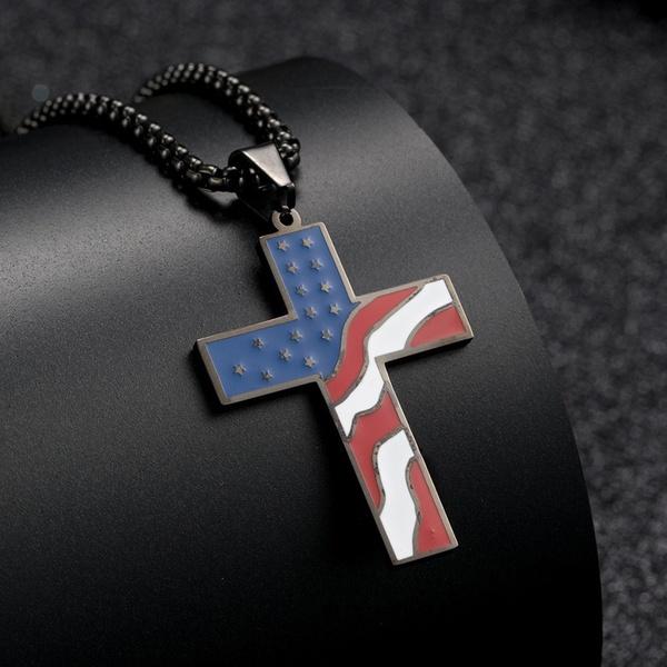 Stainless Steel American Flag Star Spangled Flag Cross