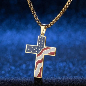 Stainless Steel American Flag Star Spangled Flag Cross