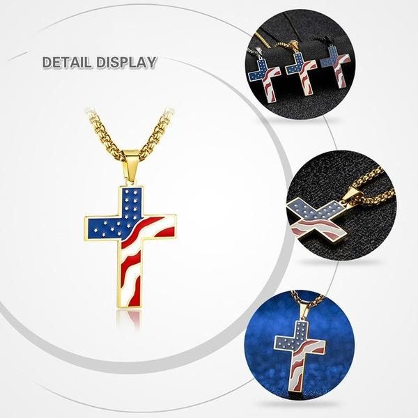 Stainless Steel American Flag Star Spangled Flag Cross