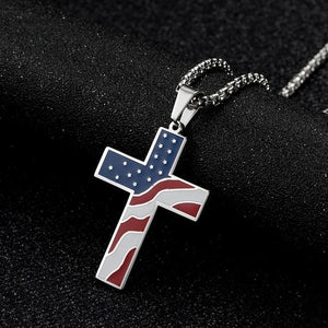 Stainless Steel American Flag Star Spangled Flag Cross