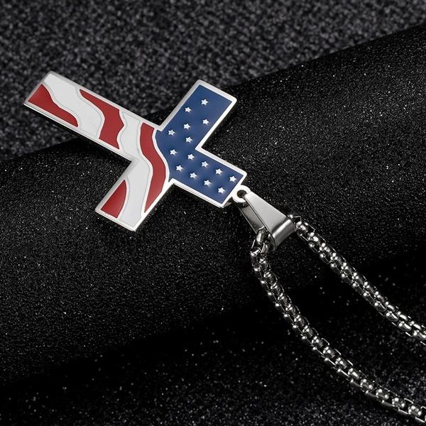 Stainless Steel American Flag Star Spangled Flag Cross