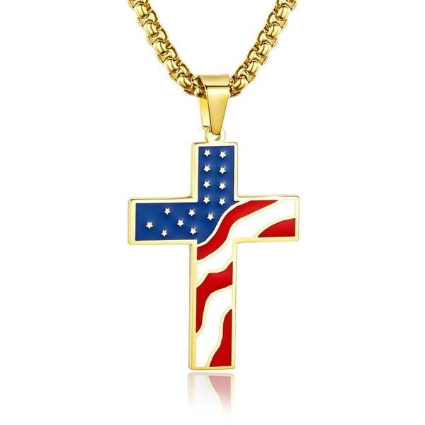 Stainless Steel American Flag Star Spangled Flag Cross