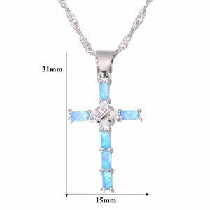 Exquisite Blue Fire Opal Cross Cz 925 Sterling Silver