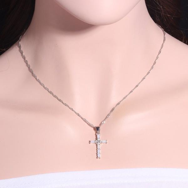 Exquisite Blue Fire Opal Cross Cz 925 Sterling Silver