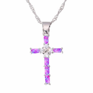 Exquisite Blue Fire Opal Cross Cz 925 Sterling Silver