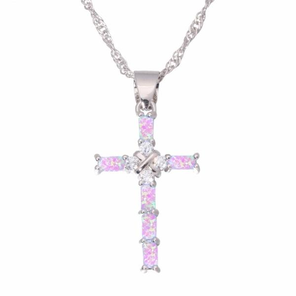 Exquisite Blue Fire Opal Cross Cz 925 Sterling Silver