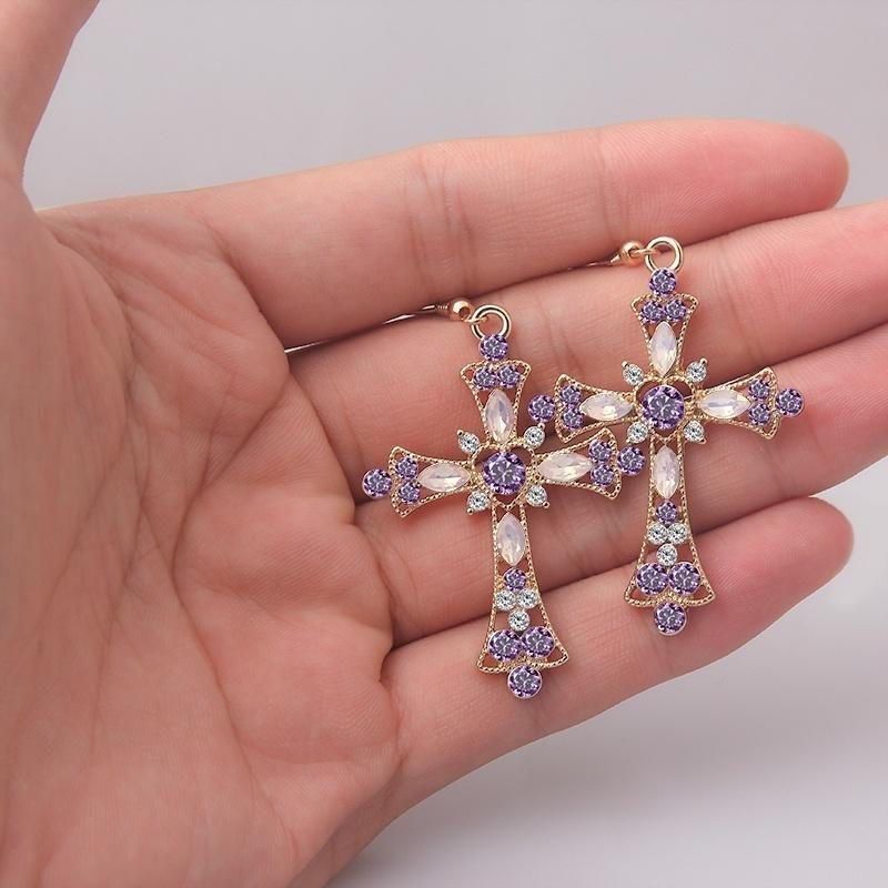 Crystal Necklace Earrings Set Ornaments Cross Pendant & Earrings