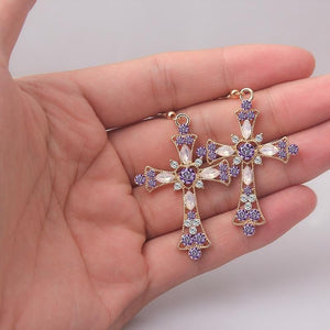 Crystal Necklace Earrings Set Ornaments Cross Pendant & Earrings