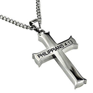 Philippians 4:13 Cross Silver Necklace Stainless Steel