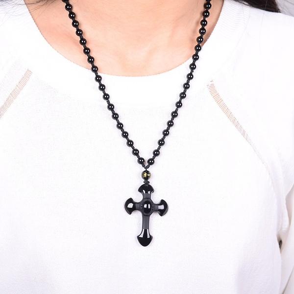 Obsidian Pendant Stone Jesus Christ Cross Pendant