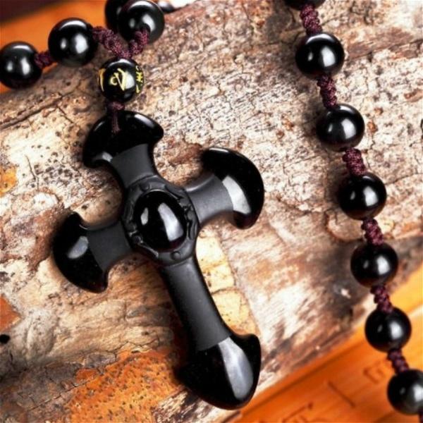 Obsidian Pendant Stone Jesus Christ Cross Pendant