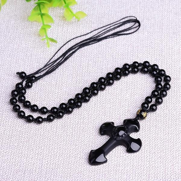 Obsidian Pendant Stone Jesus Christ Cross Pendant