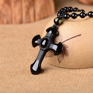 Obsidian Pendant Stone Jesus Christ Cross Pendant