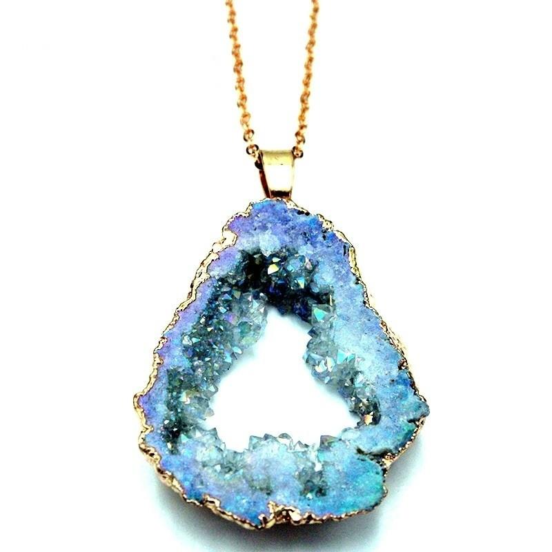 Crystal Geometric Agate Geode Slice Necklace