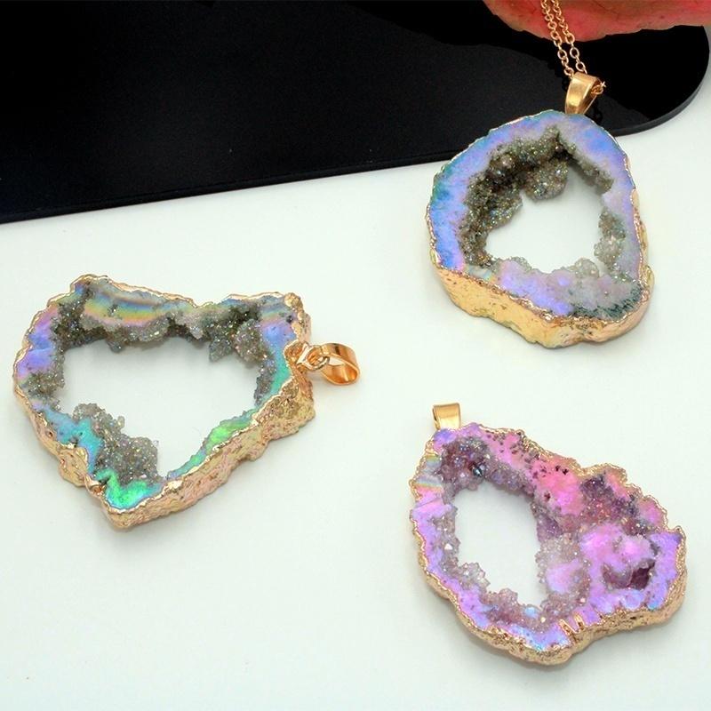 Crystal Geometric Agate Geode Slice Necklace