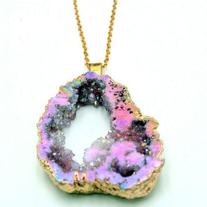 Crystal Geometric Agate Geode Slice Necklace