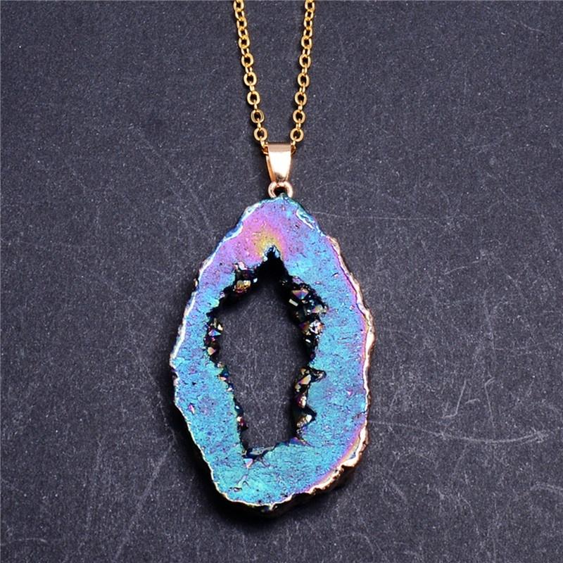 Crystal Geometric Agate Geode Slice Necklace