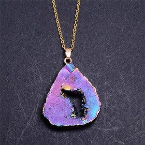 Crystal Geometric Agate Geode Slice Necklace