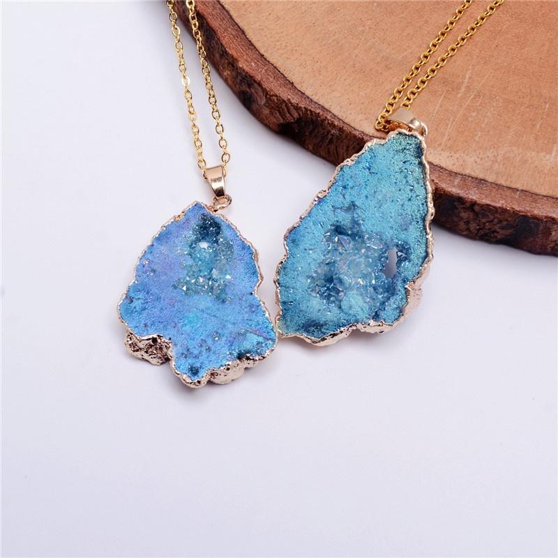 Crystal Geometric Agate Geode Slice Necklace