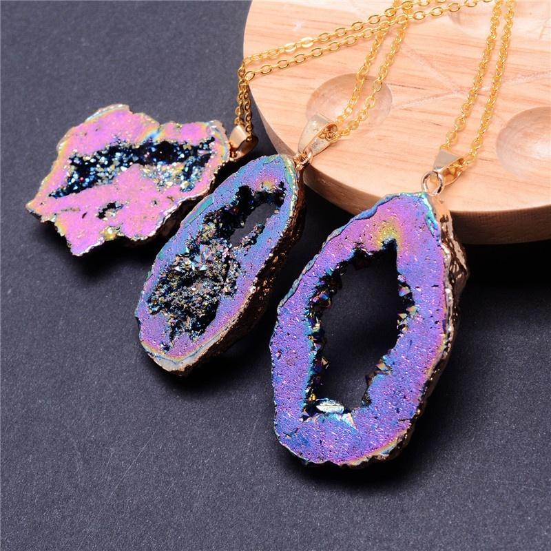 Crystal Geometric Agate Geode Slice Necklace