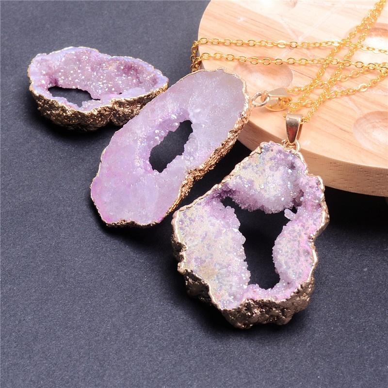 Crystal Geometric Agate Geode Slice Necklace