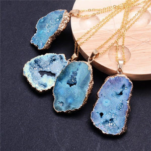 Crystal Geometric Agate Geode Slice Necklace