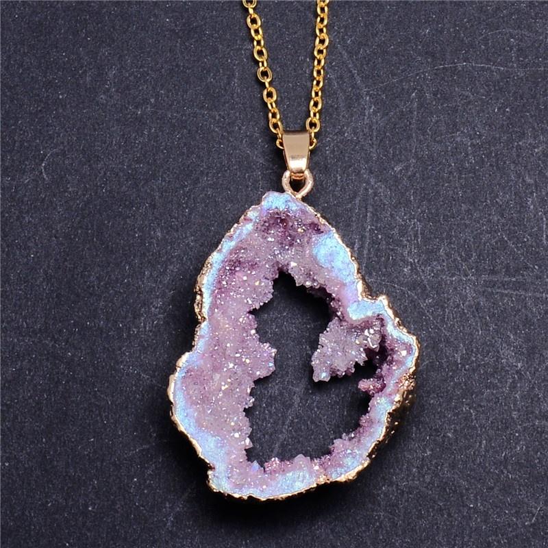 Crystal Geometric Agate Geode Slice Necklace