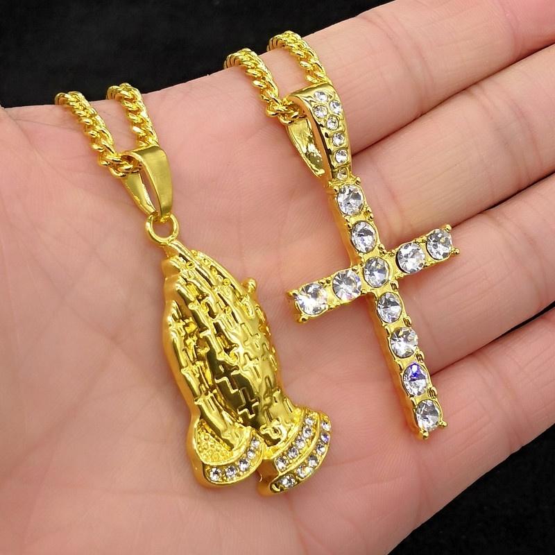 Prayer Hands & Jesus Cross 24 K Gold Combo