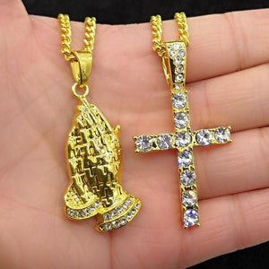 Prayer Hands & Jesus Cross 24 K Gold Combo