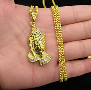 Prayer Hands & Jesus Cross 24 K Gold Combo