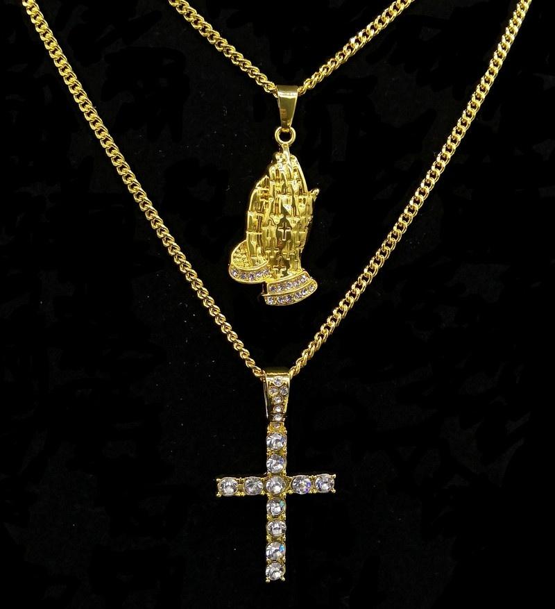 Prayer Hands & Jesus Cross 24 K Gold Combo