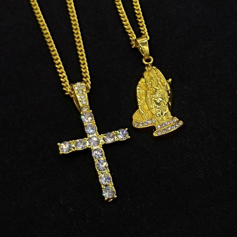 Prayer Hands & Jesus Cross 24 K Gold Combo