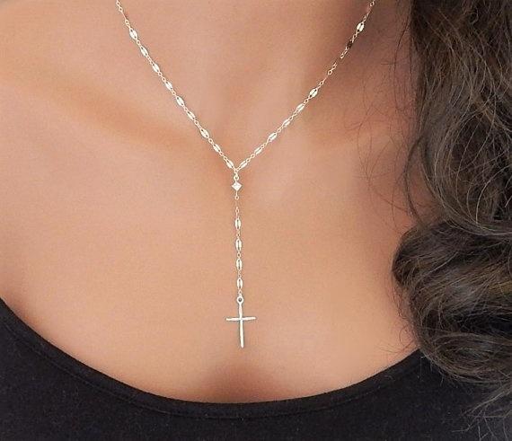 Simple Gold Silver Cross Necklace Collarbone