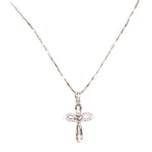 Elegant Silver Angel Wings Cross Pendant Necklace