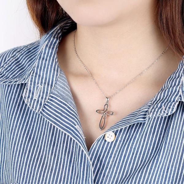 Pink Infinity Silver Cloth Cross Pendant Necklace