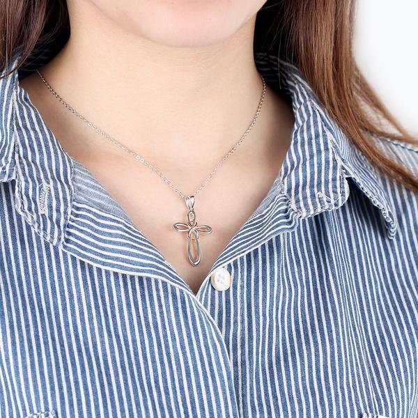 Pink Infinity Silver Cloth Cross Pendant Necklace